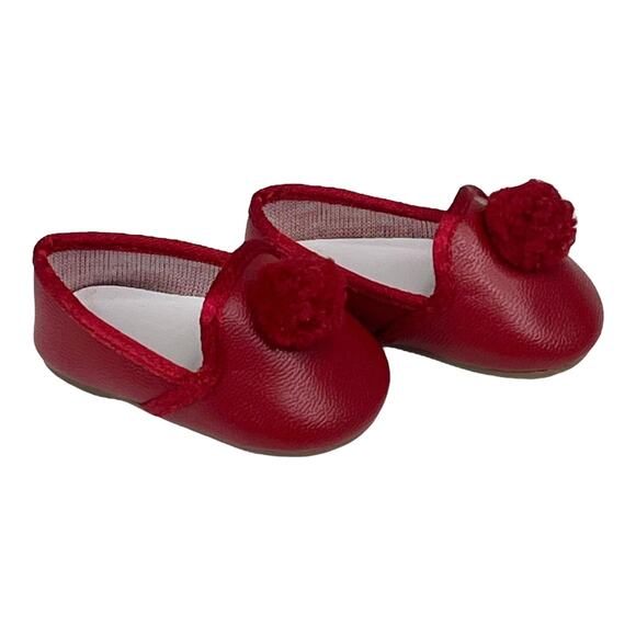 American Girl Kits Pajama Slippers Red Holiday Doll Shoes Pom Pom Slip On Vtg - Picture 2 of 6